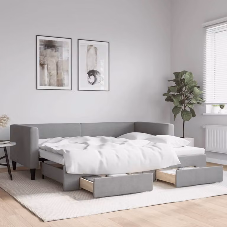 Maison Exclusive - Divano letto estraibile con cassetti, grigio chiaro, 90x190 cm, tessuto