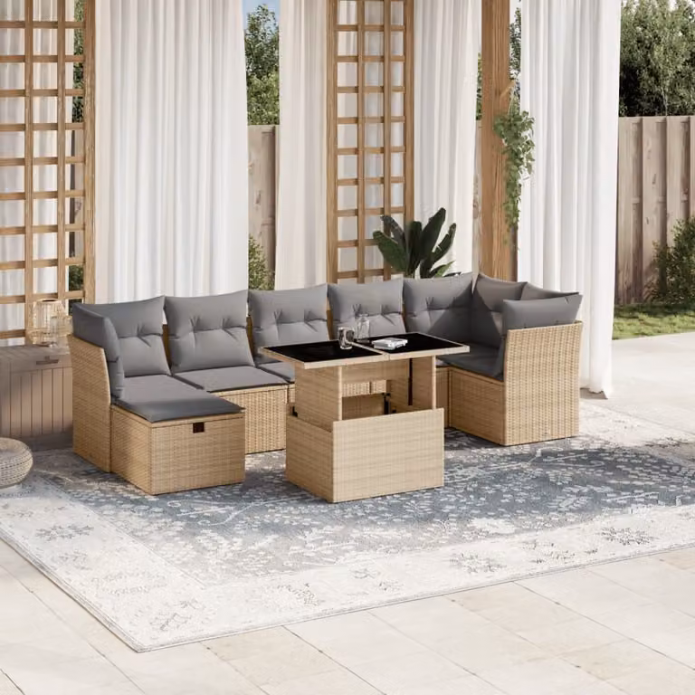 Maison Exclusive - Set Divano da Giardino 8 pz con Cuscini Beige in Polyrattan