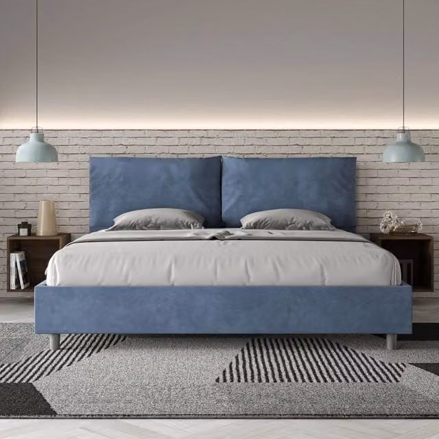 Letto matrimoniale Antea Large Ityhome imbottito in microfibra blu L/P: 180 x 200 cm