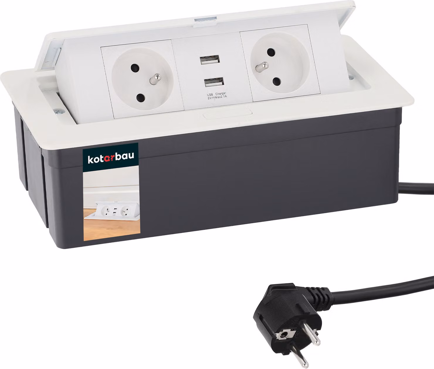 KOTARBAU® Presa a scomparsa a 2 vie con connessione USB Alluminio Bianco