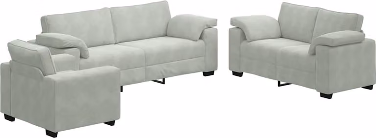 Set di Divani 3 pz con Cuscini Grigio Chiaro in Velluto