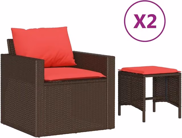 Set Divano da Giardino 4 pz | Set Salotto da Giardino con Cuscini Marrone in Polyrattan
