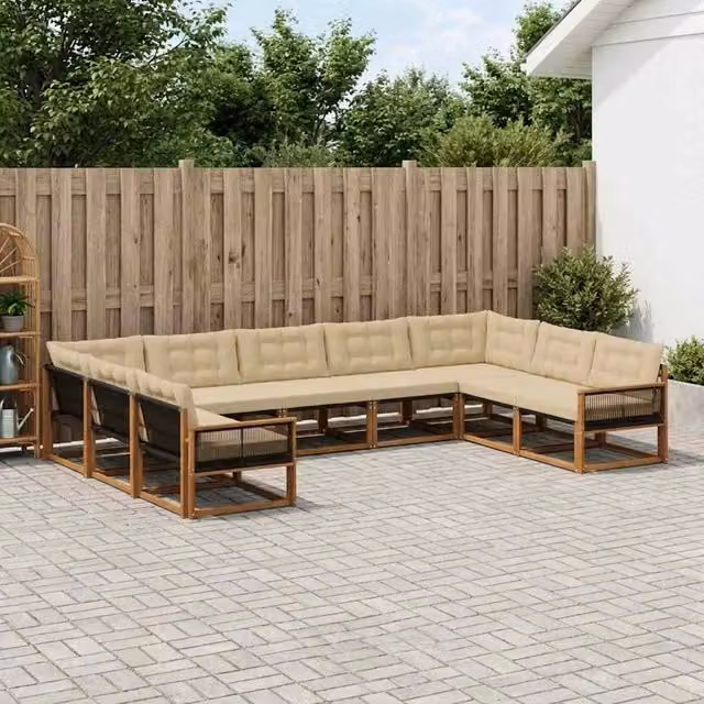 Set di divani da esterno 9 pz Naturale e Beige 3381681