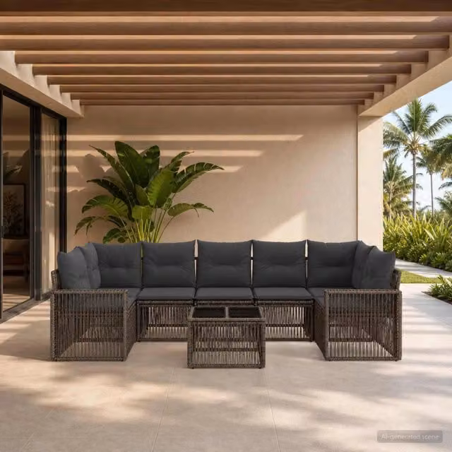 Set Divano da Giardino 8 pz Grigio polyrattan 3435065