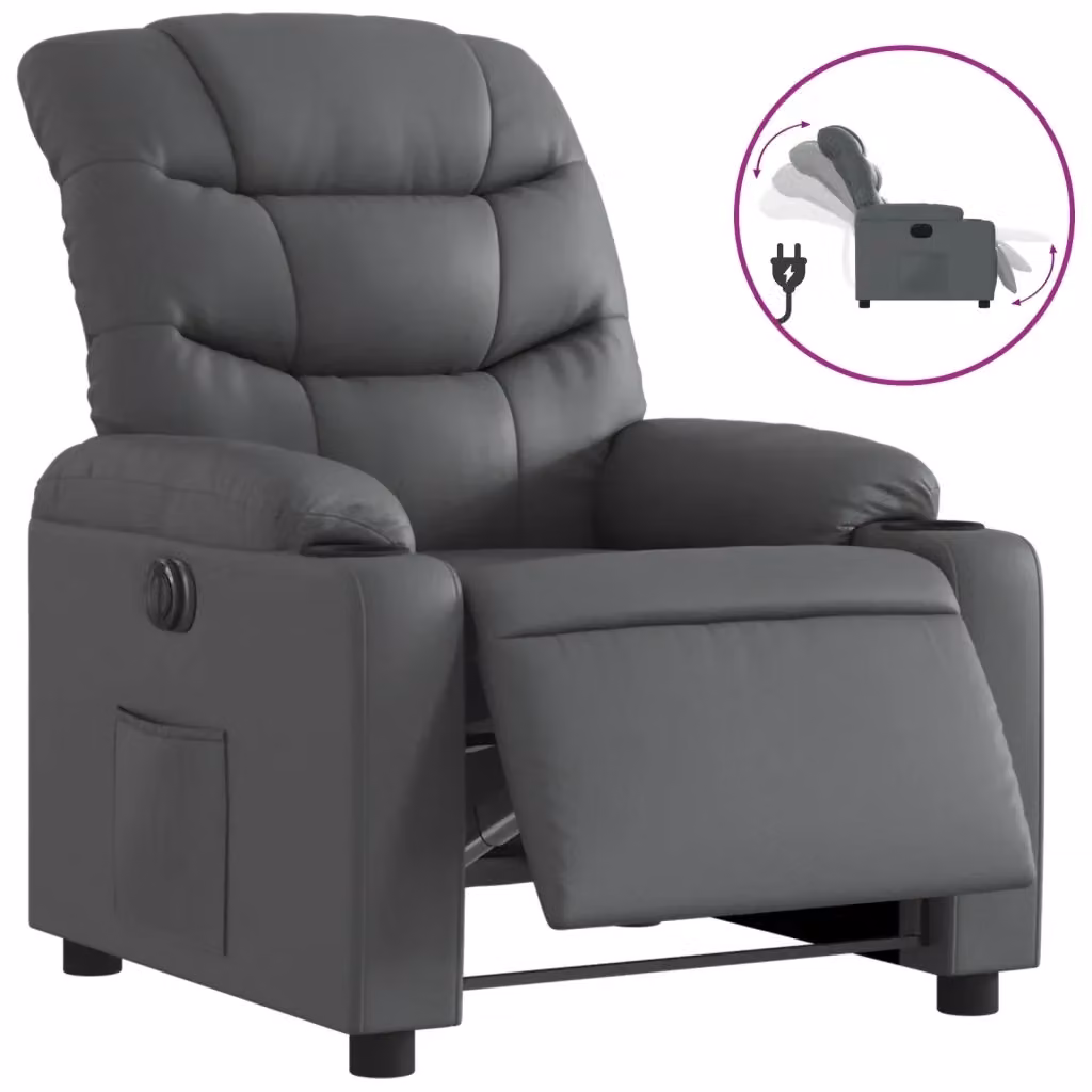 Poltrona Reclinabile Elettrica vidaXL in Similpelle Grigia con Schienale in Schiuma e Struttura Moderna – 2