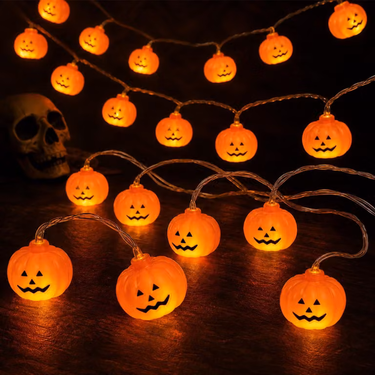 Catena luminosa a tema Halloween, con 20 luci a LED a forma di zucca, lunghezza 3 metri, alimentata a batteria