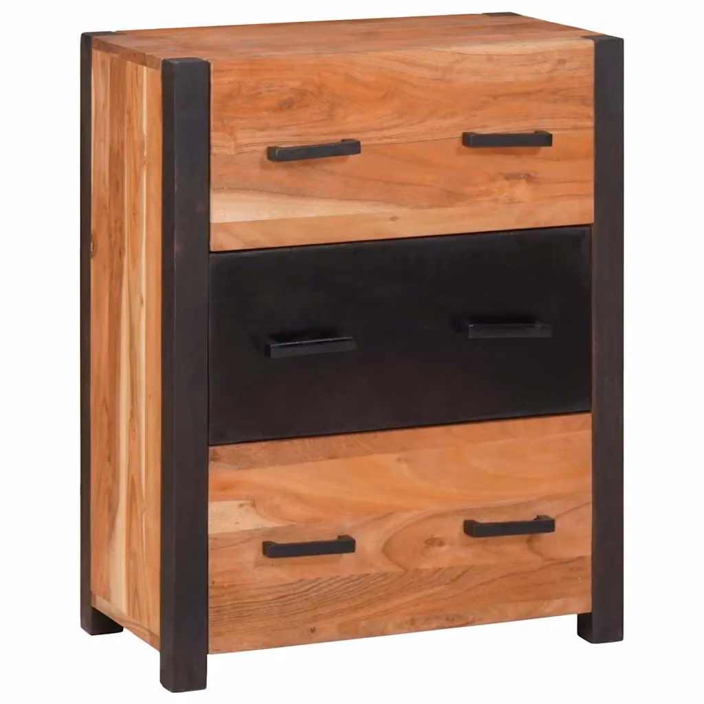 Credenza moderna vidaXL in legno di acacia e metallo, marrone, L: 55 cm, P: 30 cm, H: 75 cm – 2
