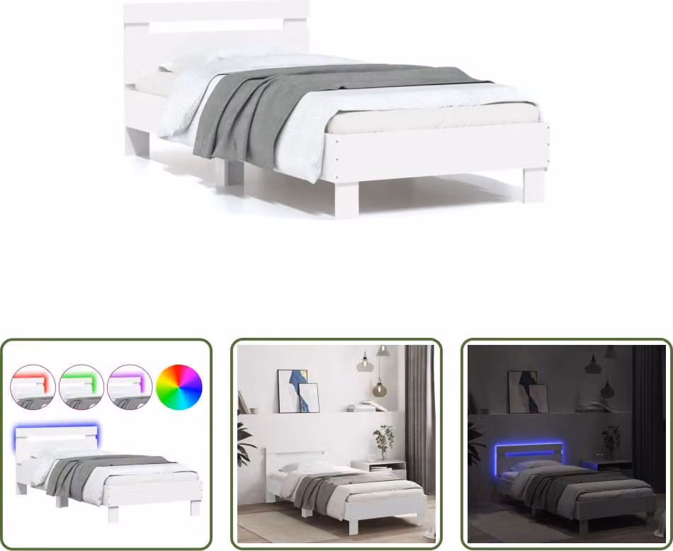 The Living Store Struttura letto con testiera e luci LED bianche 75x190 cm