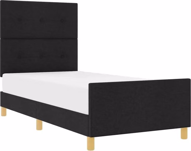 Letto singolo con testiera imbottita in tessuto nero design minimalista L/P/H: 90 x 200 x 128 cm