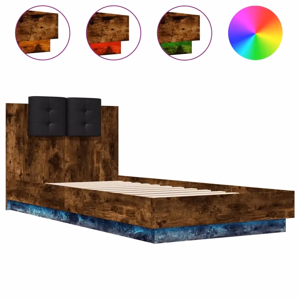 Giroletto con Testiera VIDAXL in Rovere Fumo con Illuminazione LED e Porta USB, L/P/H: 90 x 200 cm – 2