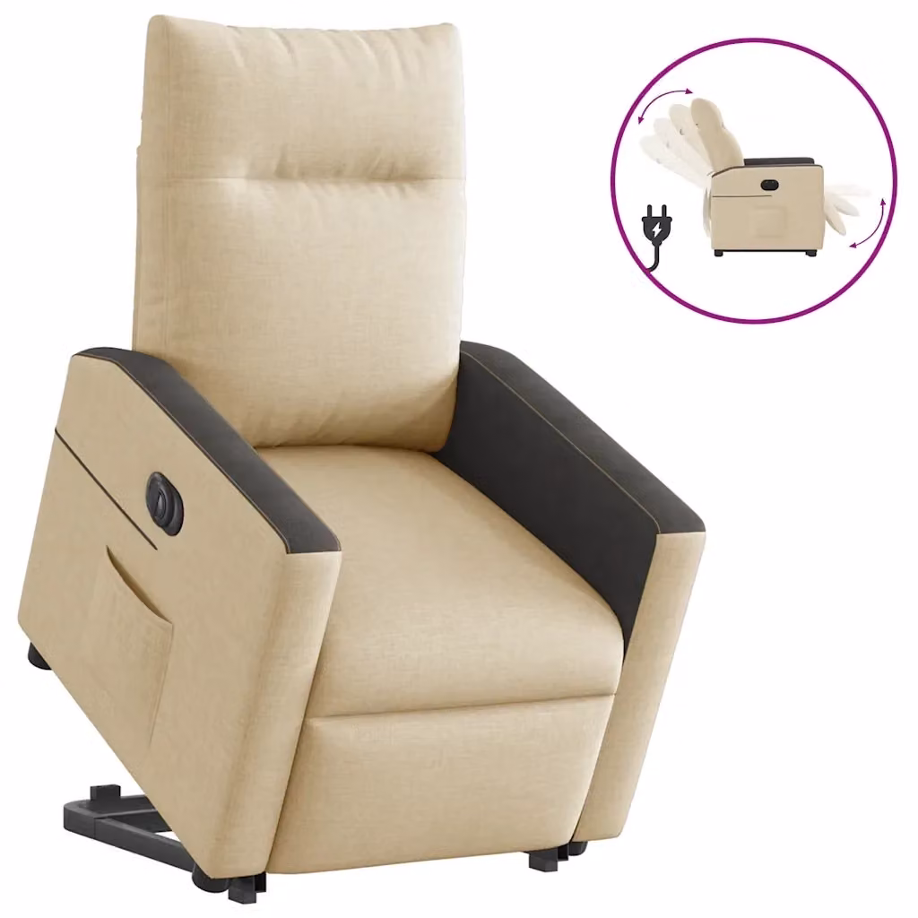 Poltrona Alzapersona Reclinabile Elettrica in Tessuto Crema con Braccioli per Senior – 2