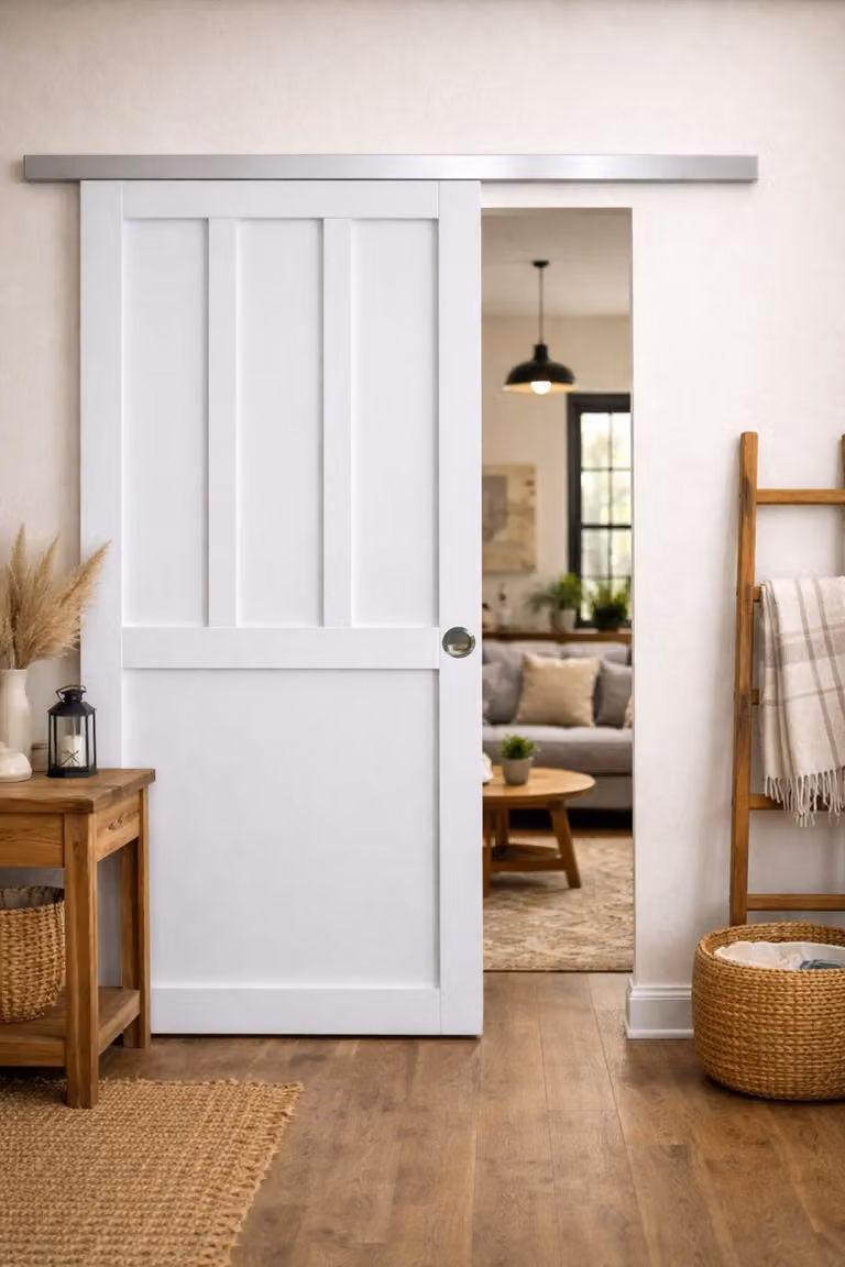 Porta scorrevole da laboratorio con 2 pannelli bianchi H204 x L83 cm, binario in alluminio, gusci GD MENUISERIES