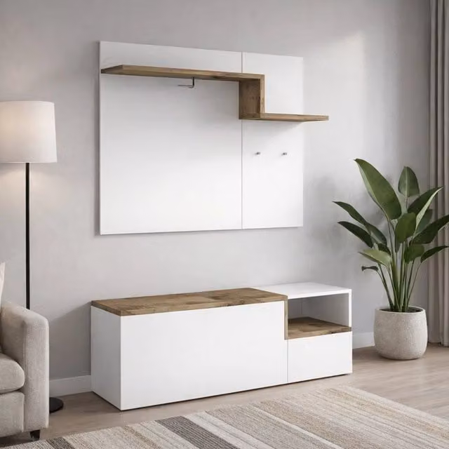 Mobile da ingresso DMORA Graziella moderno in bianco lucido L/P/H: 120 x 40 x 154 cm – 1
