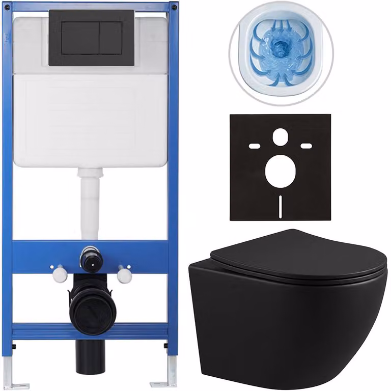 CERANO - Set completo per WC da incasso Lite/Verde - nero opaco - pulsante WC Classic, nero opaco - installazione a parete/cartongesso - 49x36 cm