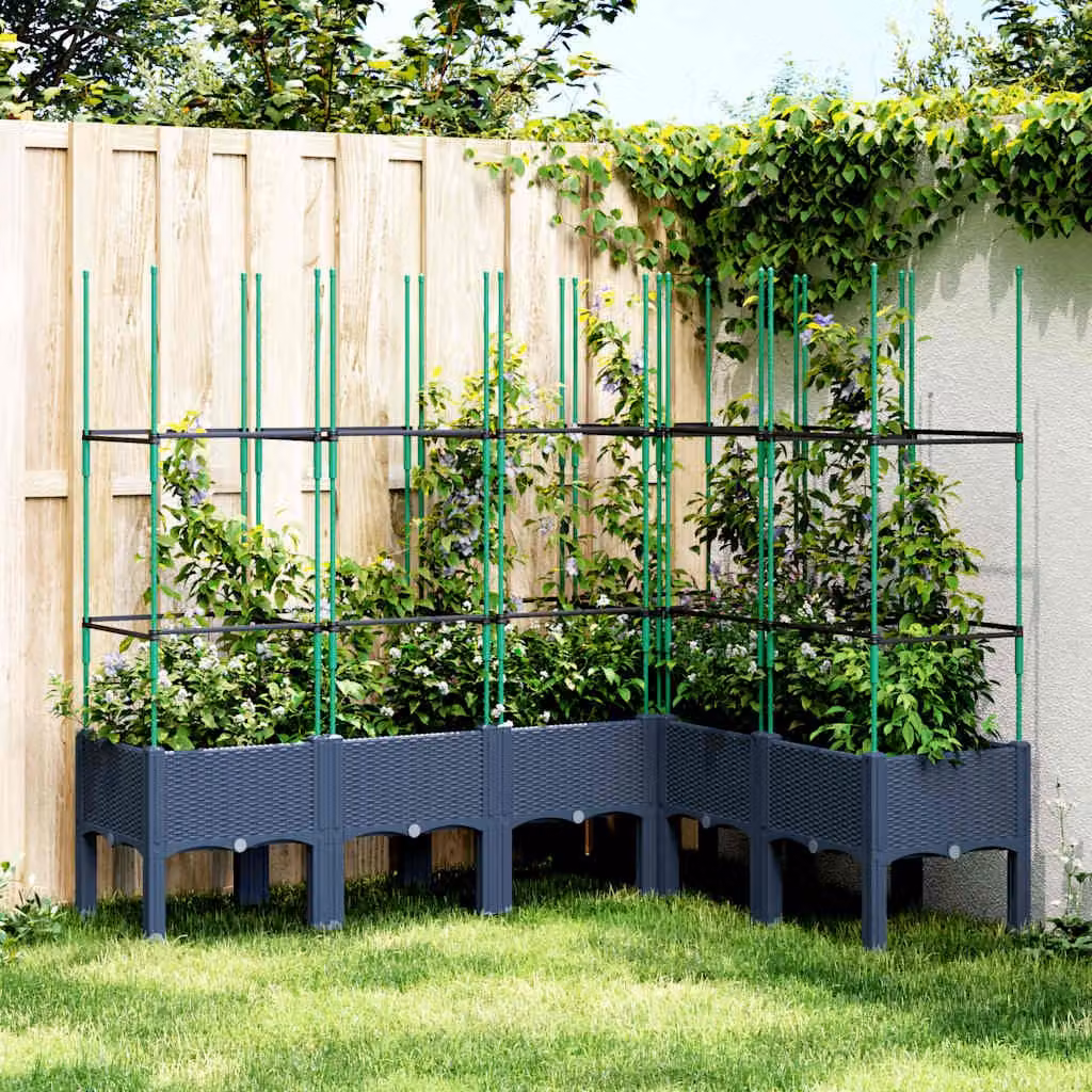 Fioriera da giardino con graticcio vidaXL in plastica, Grigio Blu, L: 160 cm, P: 120 cm, H: 142,5 cm