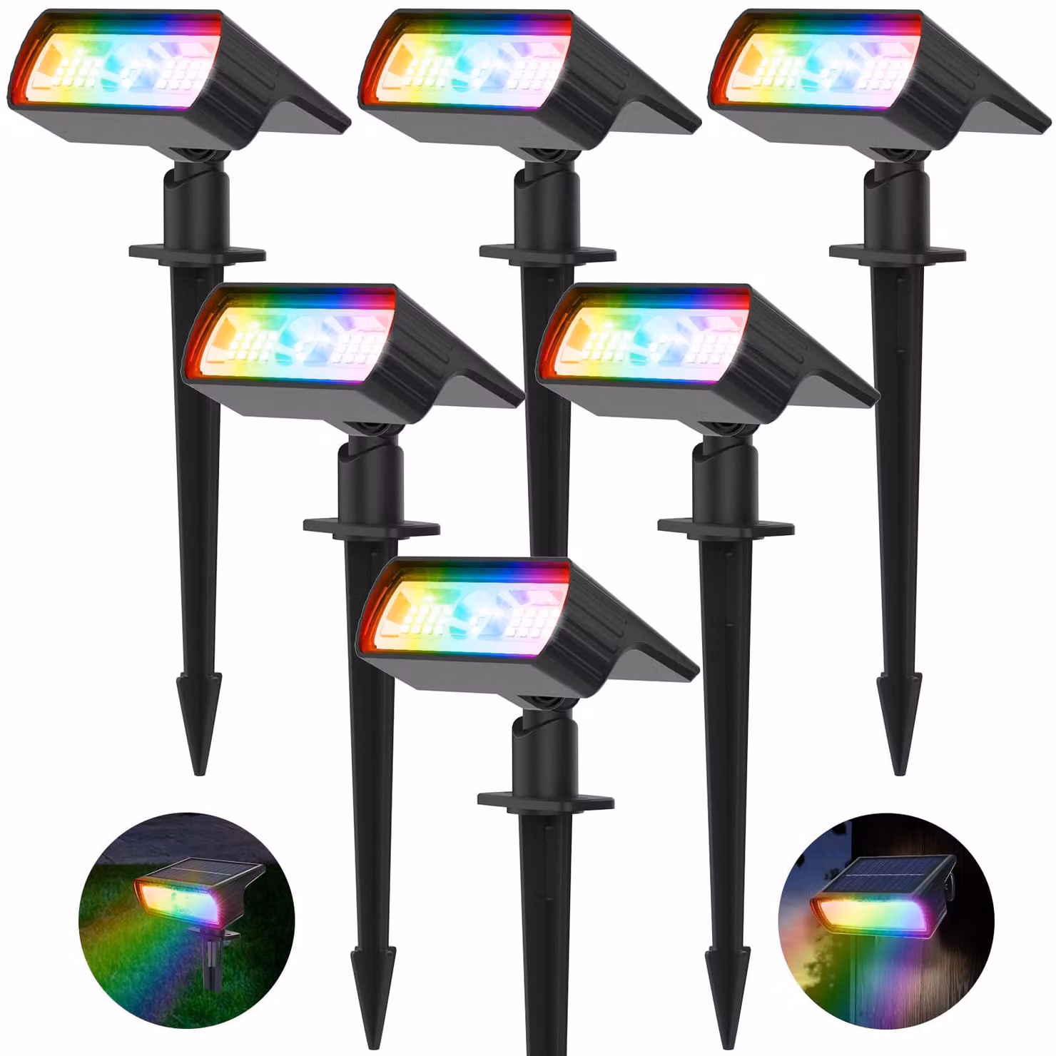 Lampade solari RGB+W, confezione da 6 pezzi, grado di protezione IP65, 10 modalità, adatte per giardino e spazi esterni