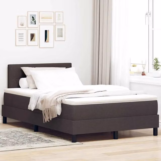 Letto a molle con testiera vidaXL in tessuto marrone con porta USB e illuminazione sottostante L/P/H: 203 x 123 x 88 cm