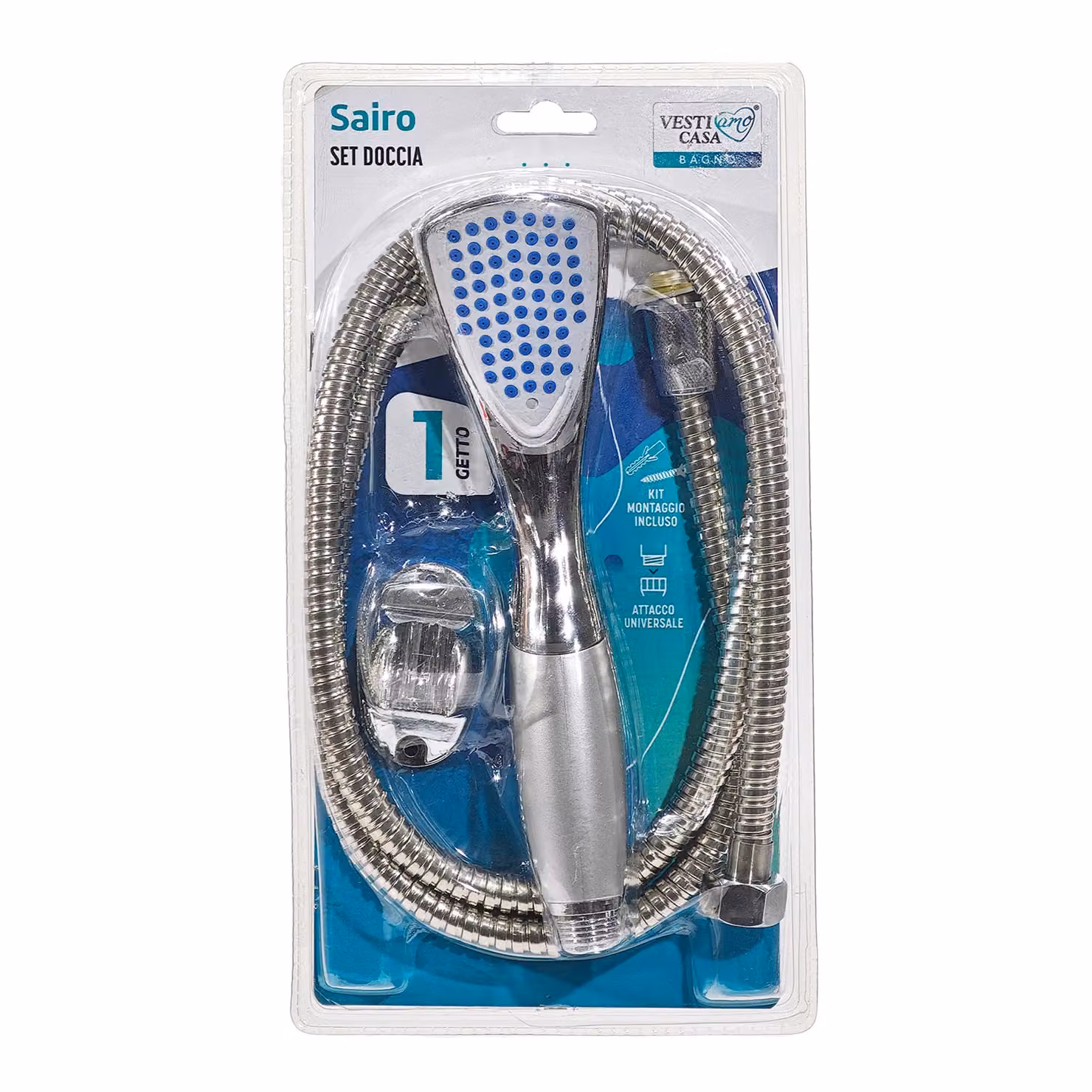 Set Doccia Sairo VESTIAMO CASA con 1 Getto e Kit di Montaggio, Colore Silver