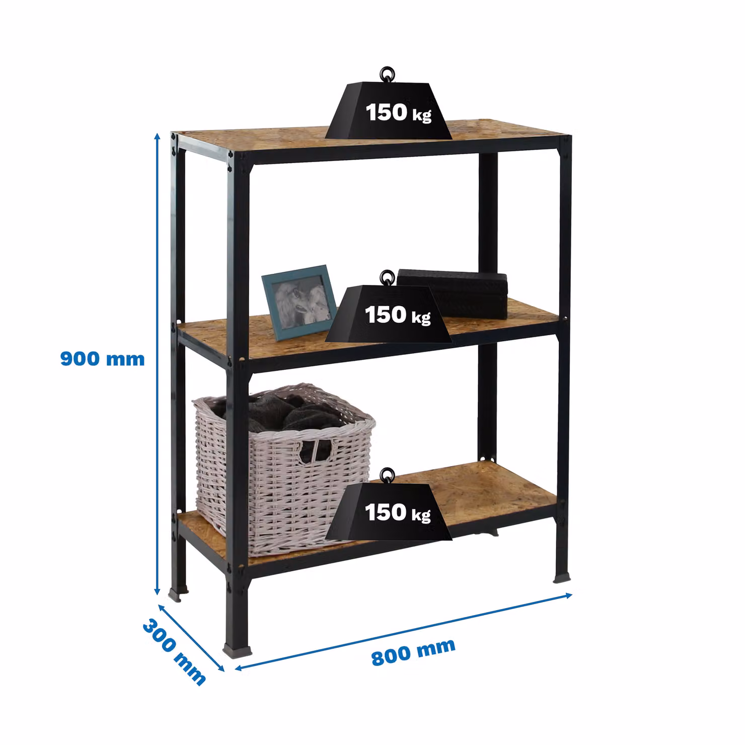 SIMONHOME CLICK WOOD MINI 3/300 ANTRACITE/OSB scaffale in metallo