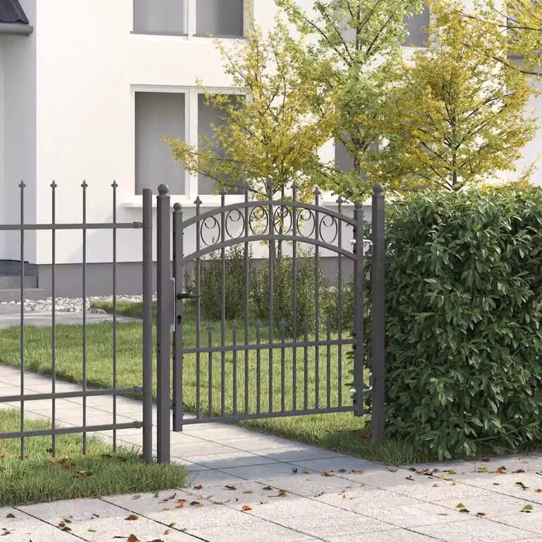 Cancello singolo a battente con punte EMMEN vidaXL in acciaio, Grigio, L: 100 cm, H: 102 cm