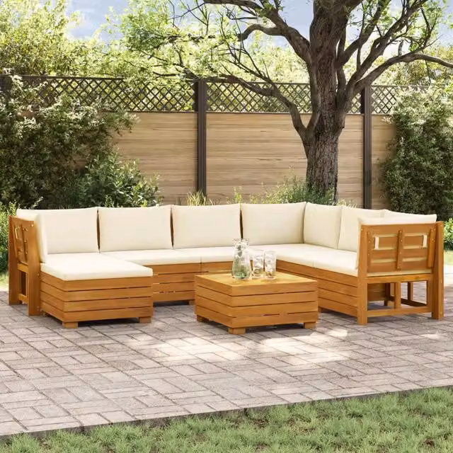 Set di 8 pezzi di divani da esterno vidaXL in legno di acacia con cuscini beige e marrone per giardino e terrazzo – 1