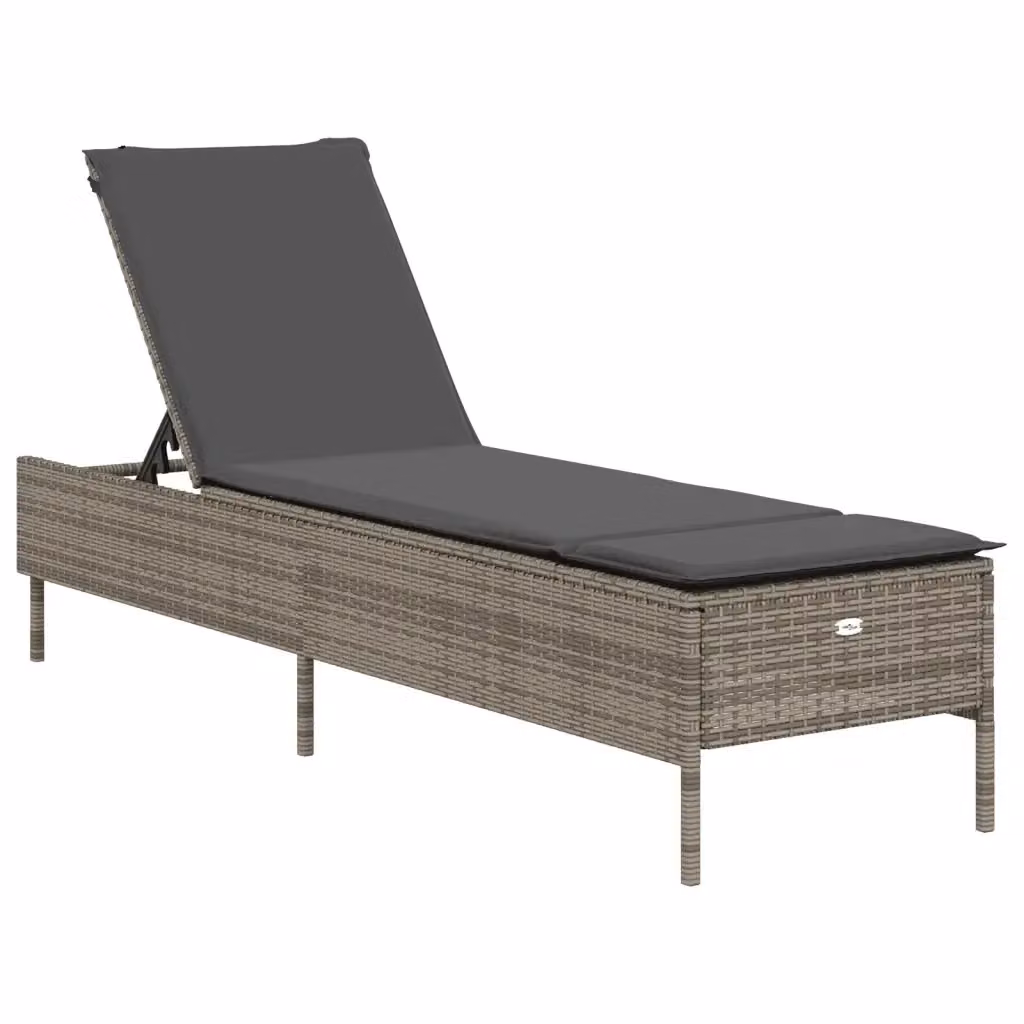Lettino prendisole vidaXL in polyrattan con cuscino grigio e bianco e poggiatesta regolabile – 2