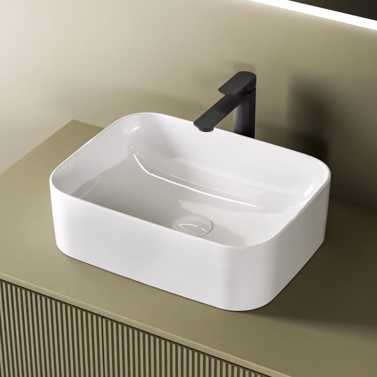 Mobile lavabo da appoggio, 50,5x38x15 cm, in Vetroceramica, rettangolare, bianco