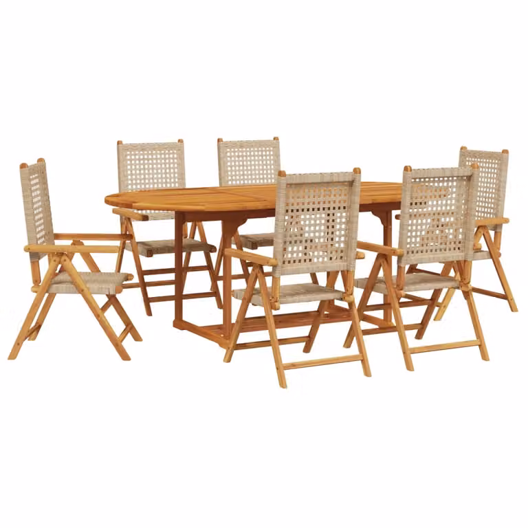 Set Pranzo da Giardino 7 pz Beige Polyrattan e Legno Massello