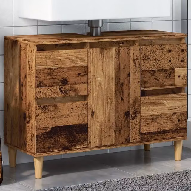 Mobile Lavabo Legno Antico 80x33x60 cm in Legno Multistrato 857126