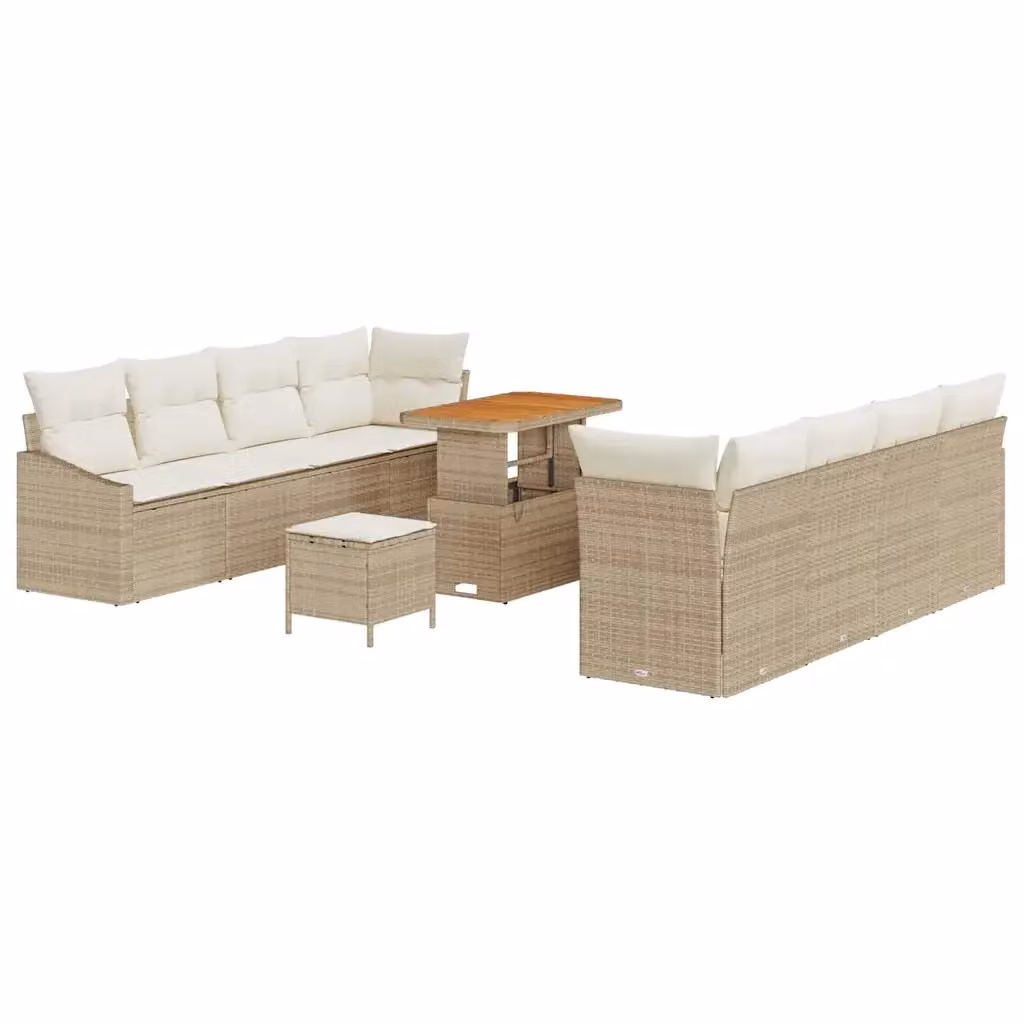 Set Divano da Giardino vidaXL 11 Pezzi Beige con Cuscini e Tavolino da Esterno a Forma di U – 2