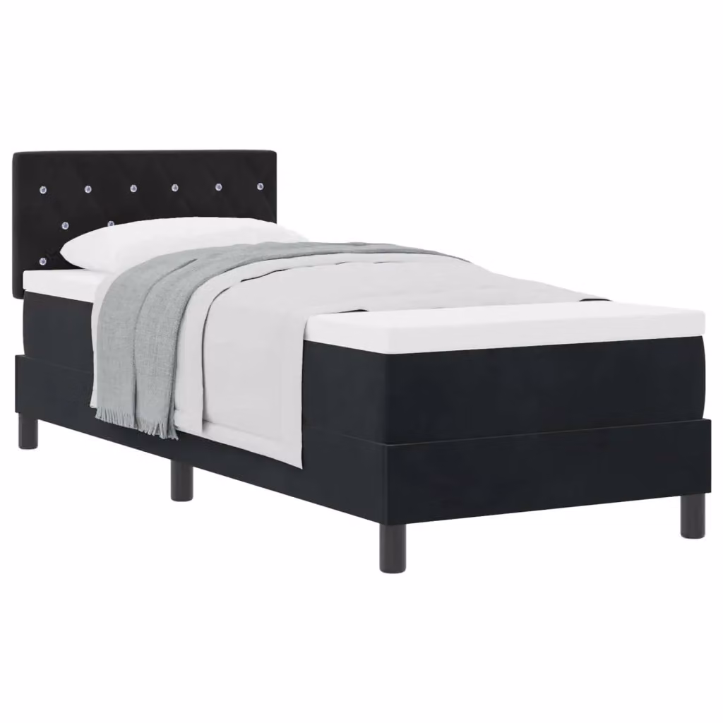 Letto moderno vidaXL in velluto nero con struttura in legno e doghe fisse L/P/H: 203 x 80 x 83 cm – 2