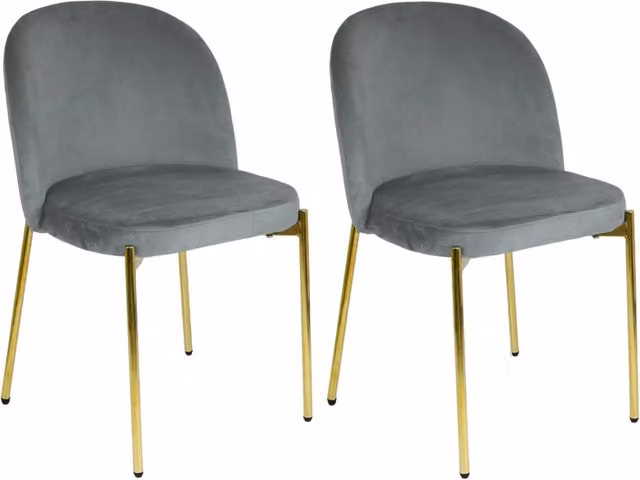 Set di 2 sedie Marvin in velluto grigio con gambe in metallo dorato lucido