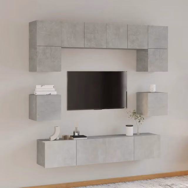 Set Mobili Porta TV 8 pz-Credenza per TV Grigio Cemento in Legno Multistrato 762701