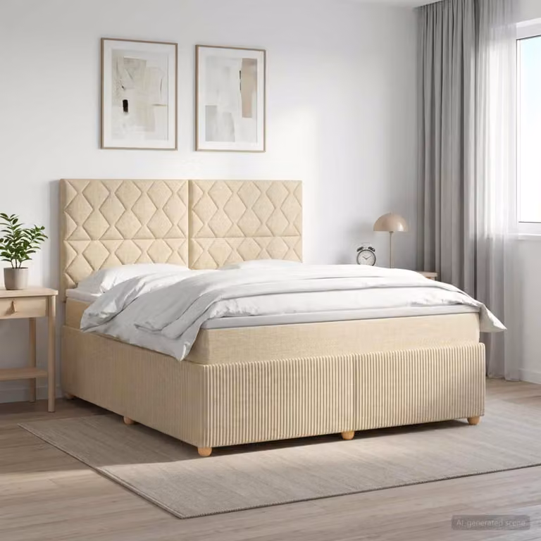 vidaXL Letto box spring con materasso a molle insacchettate in tessuto beige e bianco L/P/H: 200 x 160 x 140,5 cm