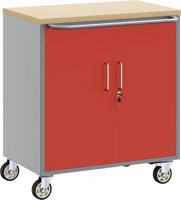 Banco da lavoro con scaffale arrotolabile in acciaio e legno Rosso e Grigio L: 75 cm, P: 45 cm, H: 85 cm