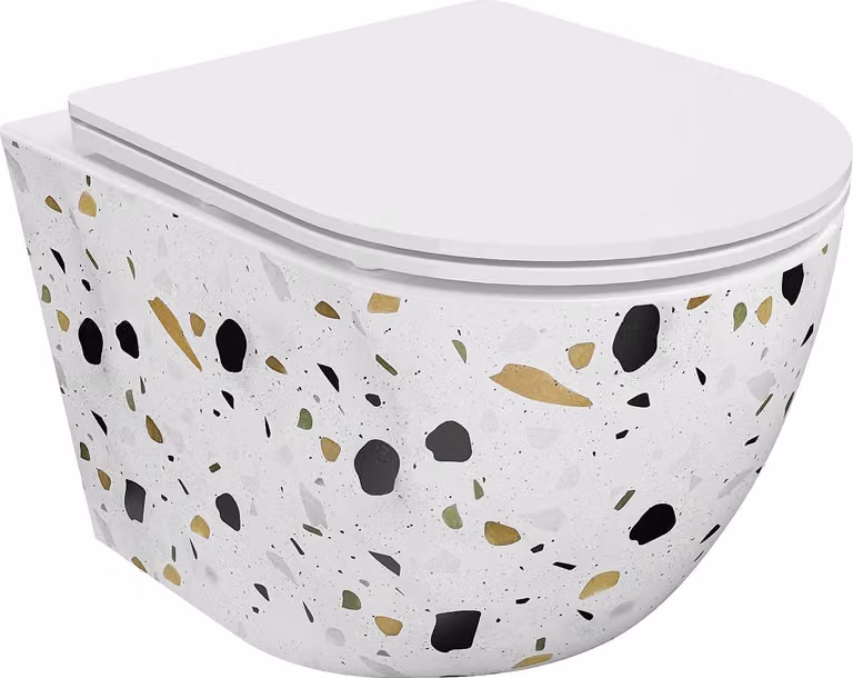 Mexen Lena vaso WC Rimless con sedile slim a chiusura rallentata, duroplast, pietra bianca terrazzo - 30224096