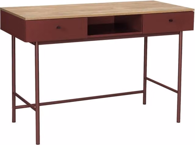 Scrivania moderna SWEEEK in legno di mango e metallo con 2 cassetti e 1 scomparto, L: 120 cm, P: 80 cm, H: 55 cm