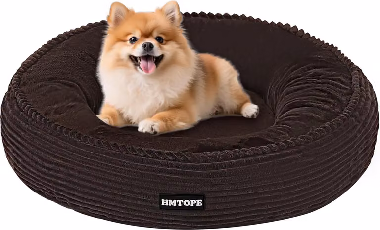 Cuccia per cani, 60 cm, marrone, adatta a cani di piccola taglia, lavabile, forma a ciambella in peluche