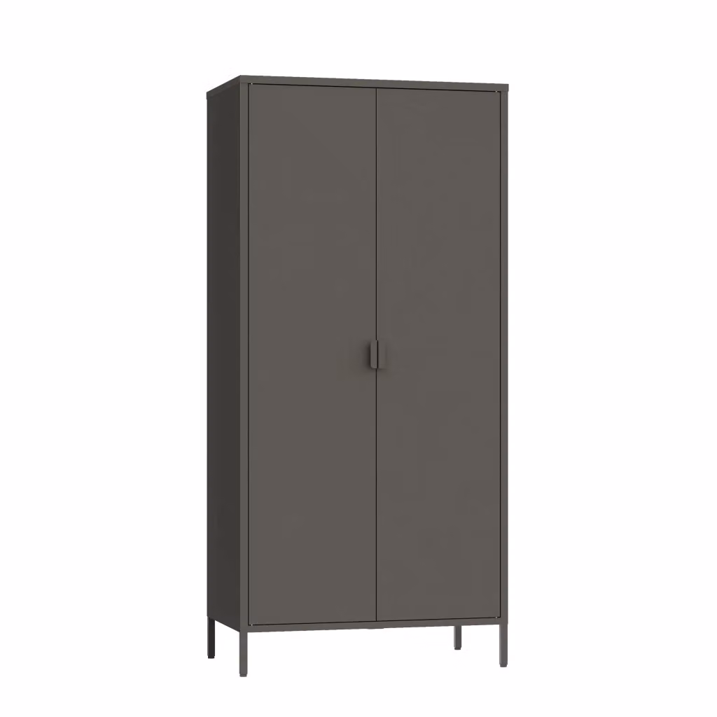 Armadio in acciaio en.casa Guradaroba Esteli nero con 2 ante, 2 barre appendiabiti e 4 ripiani, H 170 x L 80 x P 45 cm – 2