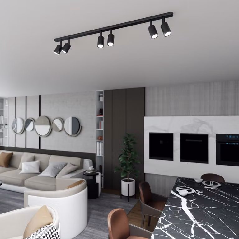 Lampada da soffitto minimalista nera con 6 faretti, barra da 116 cm, FLASH 6xGU10 8W Emibig