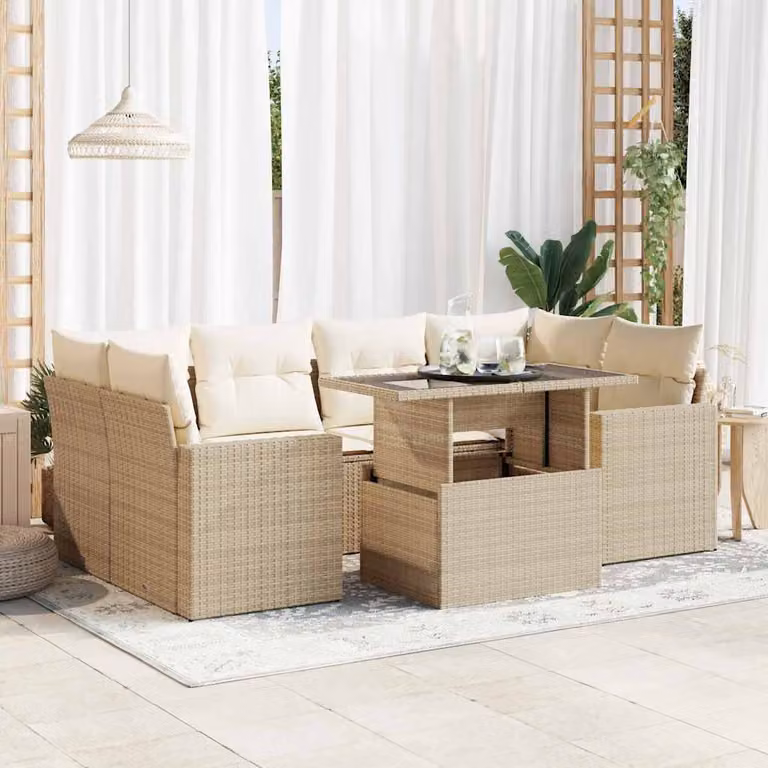 Maison Exclusive - Set da giardino 7 pezzi con cuscini Beige Poly Rattan