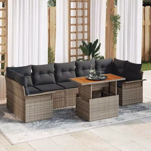 Set Divano da Giardino 8 pz Grigio Poly Rattan 3358036
