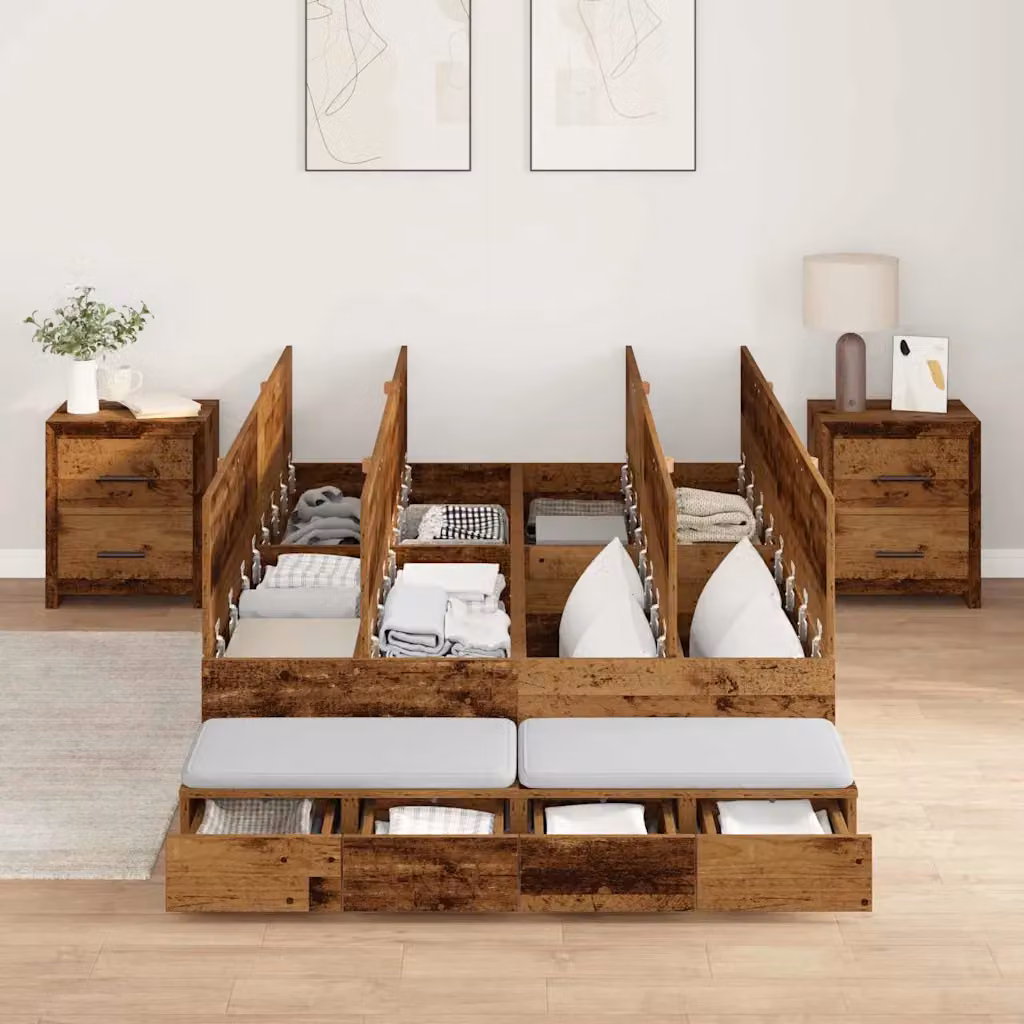 vidaXL Struttura letto con contenitore e cassetti in legno e MDF, colore marrone, 120 x 200 cm