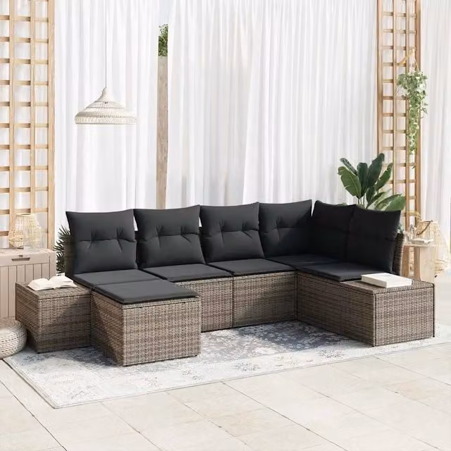 Set Divano da Giardino 6 pz Grigio polyrattan 3355798
