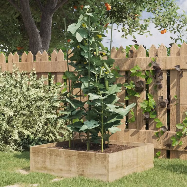 Set di 5 supporti per piante da giardino vidaXL in acciaio verde con 3 anelli, Altezza: 75 cm