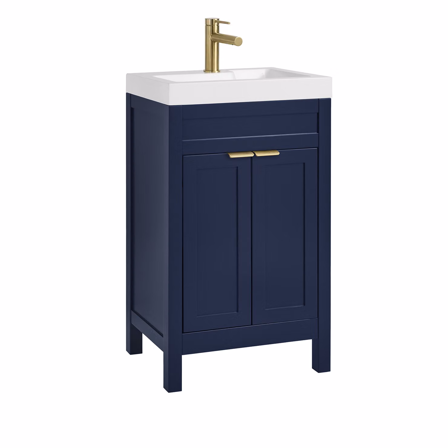 Mobile Bagno Blu Marino da 500mm con Lavabo e Maniglia Moderna con Impugnatura a Dito in Oro Satinato - Warwick
