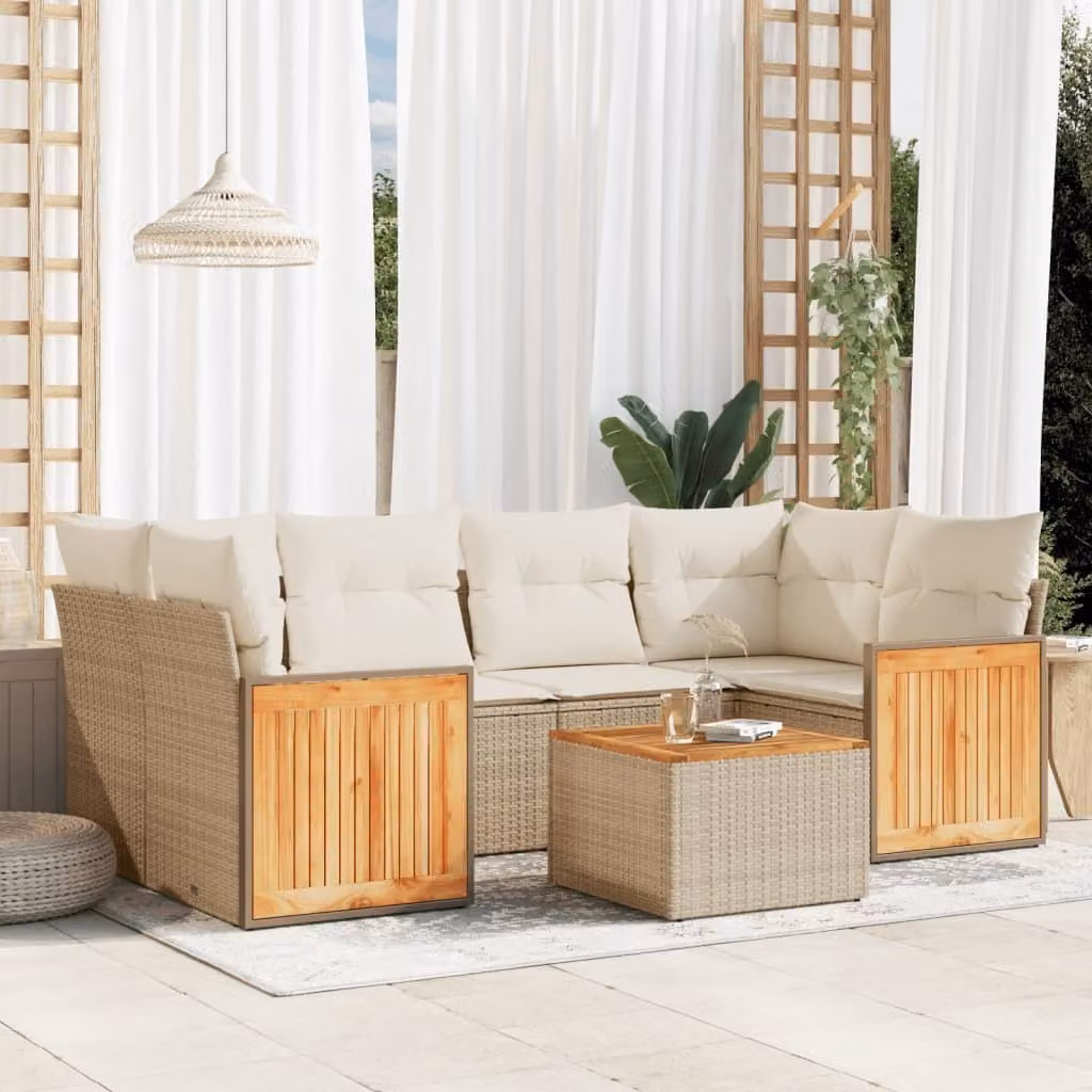 Maison Exclusive - Set da giardino 7 pezzi con cuscini Beige Poly Rattan