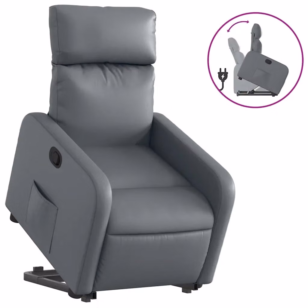Poltrona Alzapersona Reclinabile vidaXL Grigia in Similpelle con Assistenza Elettrica – 2