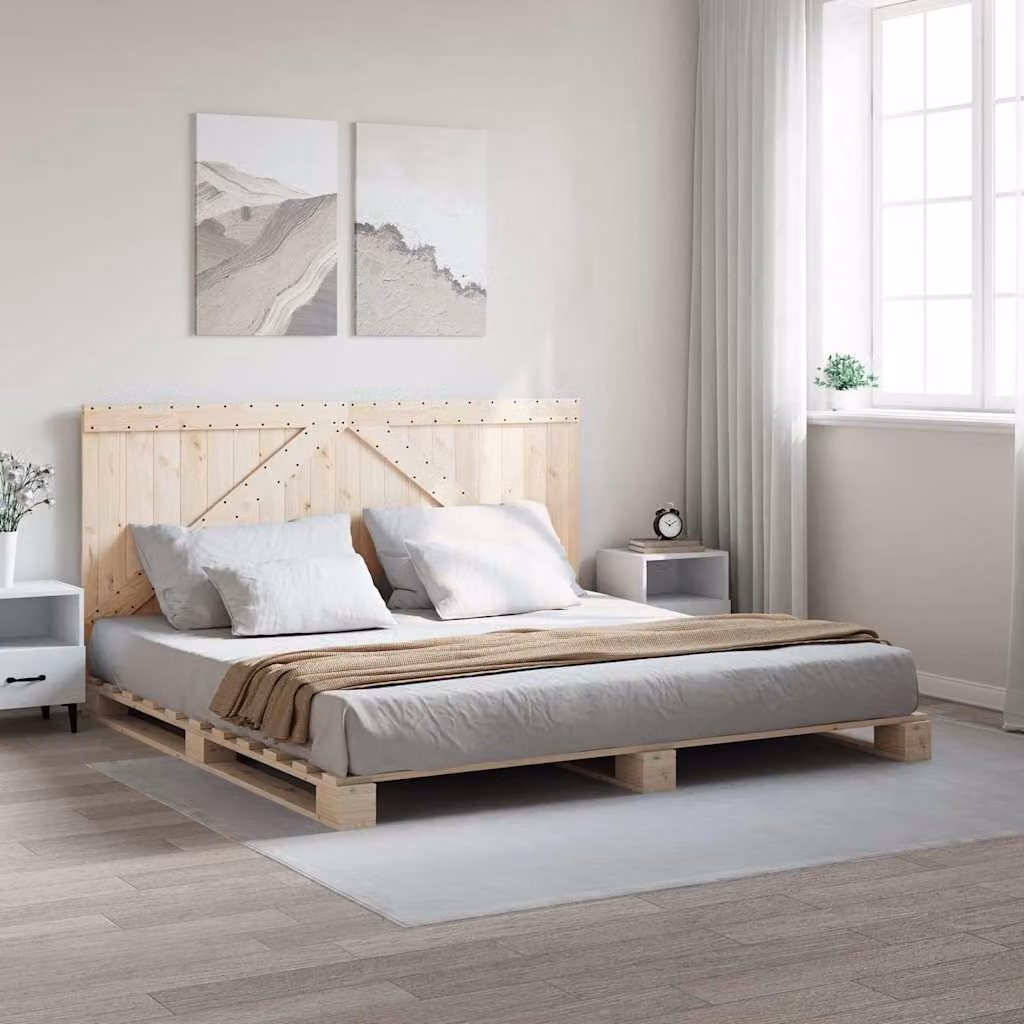 vidaXL Giroletto con Testiera in Legno Massello di Pino Rustico 200x200 cm
