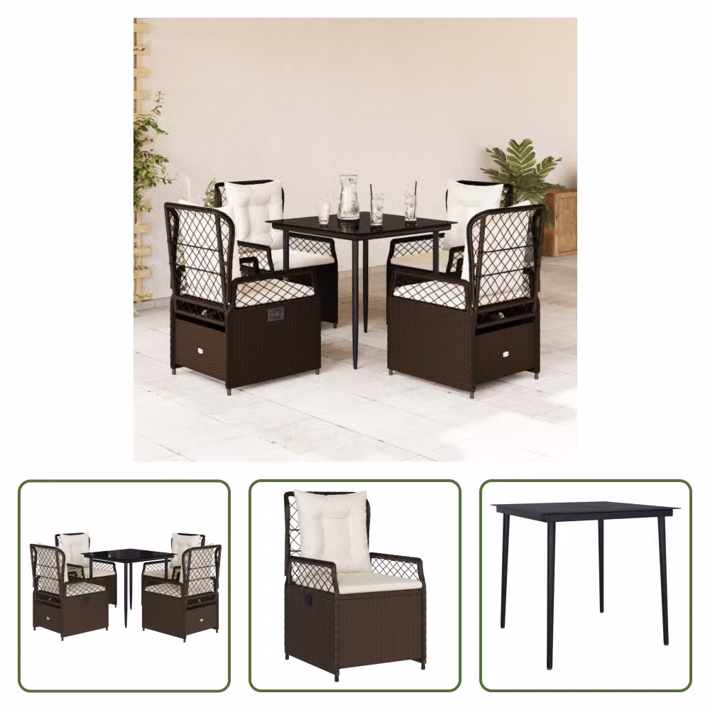 The Living Store Set da pranzo da giardino 5 pezzi con cuscini in polirattan marrone